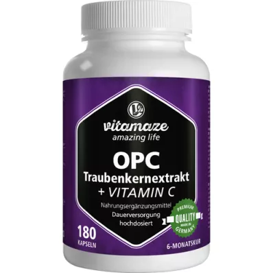 OPC TRAUBENKERNEXTRAKT høydose+vitamin C-kapsler, 180 stk