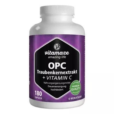 OPC Høydose druekjerneekstrakt + vitamin C-kapsler, 180 stykker OPC Høydose druekjerneekstrakt + vitamin C-kapsler, 180 stykker