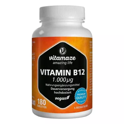 VITAMIN B12 1000 µg veganske høydosetabletter, 180 stk VITAMIN B12 1000 µg veganske høydosetabletter, 180 stk