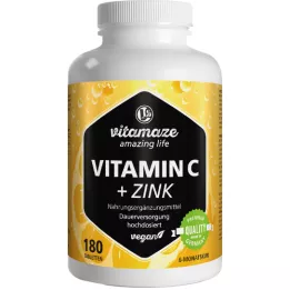 VITAMIN C 1000 mg høydose+sink veganske tabletter, 180 stk