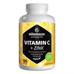 VITAMIN C 1000 mg høydose+sink veganske tabletter, 180 stk