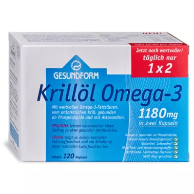 GESUNDFORM Krillolje 1180 mg antarktiske kapsler, 120 stykker GESUNDFORM Krillolje 1180 mg antarktiske kapsler, 120 stykker