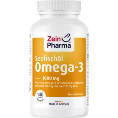 OMEGA-3 1000 mg sjøfiskolje softgelkapsler med høy dose, 140 stk
