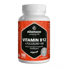 VITAMIN B12 1000 µg høydose +B9+B6 veganske tabletter, 180 stk