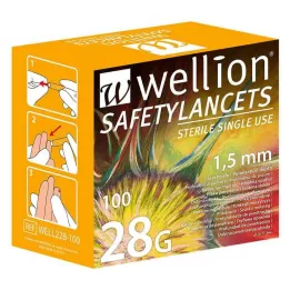 WELLION Safetylancets 28 G sikkerhetsemaljer, 100 stk
