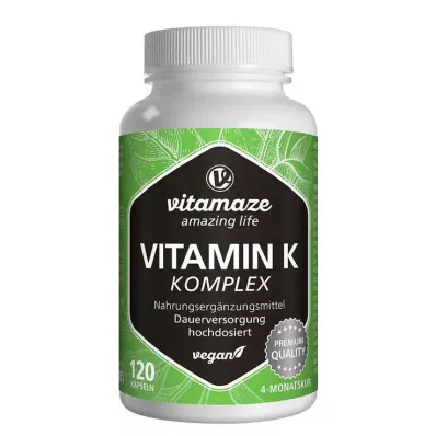 VITAMIN K1+K2-kompleks høydoserte veganske kapsler, 120 stk
