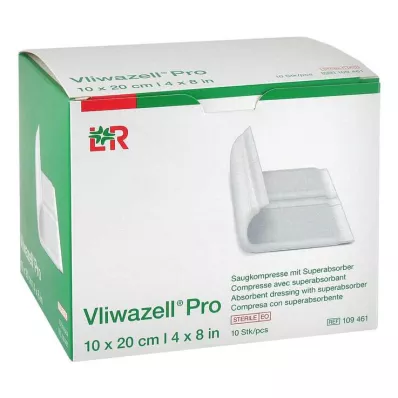 Vliwazell Pro superabsorb.compress steril 10x20 cm, 10 stk Vliwazell Pro superabsorb.compress steril 10x20 cm, 10 stk