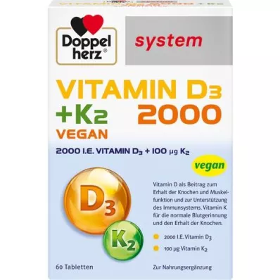 DOPPELHERZ Vitamin D3 2000+K2 systemtabletter, 60 stk