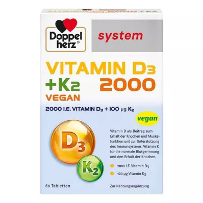 Doppelherz Vitamin D3 2000 + K2 systemtabletter, 60 stk