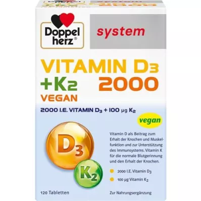 DOPPELHERZ Vitamin D3 2000+K2 systemtabletter, 120 stk