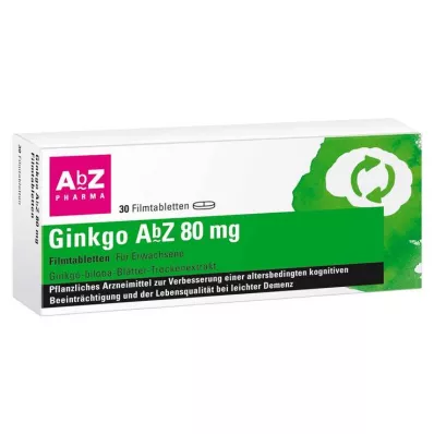 Ginkgo AbZ 80 mg filmdrasjerte tabletter, 30 stk Ginkgo AbZ 80 mg filmdrasjerte tabletter, 30 stk