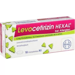 LEVOCETIRIZIN HEXAL for allergi 5 mg filmdrasjerte tabletter, 18 stk