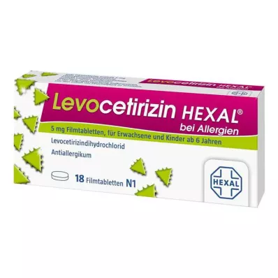 Levocetirizine Hexal for allergier 5 mg filmdrasjerte tabletter, 18 stk Levocetirizine Hexal for allergier 5 mg filmdrasjerte tabletter, 18 stk