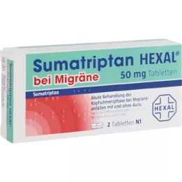 SUMATRIPTAN HEXAL for migrene 50 mg tabletter, 2 stk