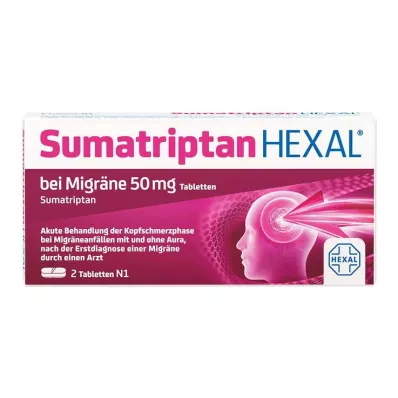 SUMATRIPTAN HEXAL for migrene 50 mg tabletter, 2 stk SUMATRIPTAN HEXAL for migrene 50 mg tabletter, 2 stk