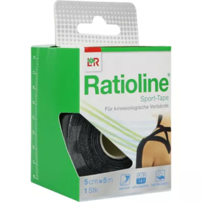 RATIOLINE Sportstape 5 cm x 5 m svart, 1 stk