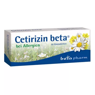 Cetirizine beta filmdrasjerte tabletter for allergi, 30 stk Cetirizine beta filmdrasjerte tabletter for allergi, 30 stk