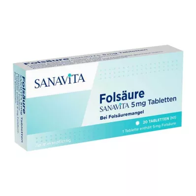 Folsyre Sanavita 5 mg tabletter, 20 stk Folsyre Sanavita 5 mg tabletter, 20 stk