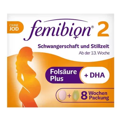 Femibion 2 graviditet + amming uten jod - 8 ukers pakke med 60 tabletter og 60 kapsler, 2x60 stk