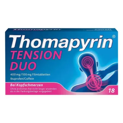 THOMAPYRIN TENSION DUO 400 mg/100 mg filmdrasjerte tabletter, 18 stk THOMAPYRIN TENSION DUO 400 mg/100 mg filmdrasjerte tabletter, 18 stk