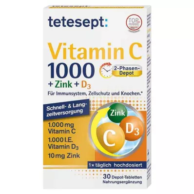 TETESEPT Vitamin C 1 000+Zink+D3 1 000 IE tabletter, 30 stk