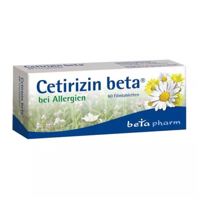 Cetirizine beta filmdrasjerte tabletter for allergi, 60 stk Cetirizine beta filmdrasjerte tabletter for allergi, 60 stk