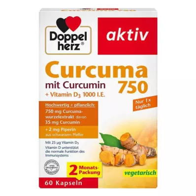 DOPPELHERZ Curcuma 750 kapsler, 60 kapsler DOPPELHERZ Curcuma 750 kapsler, 60 kapsler