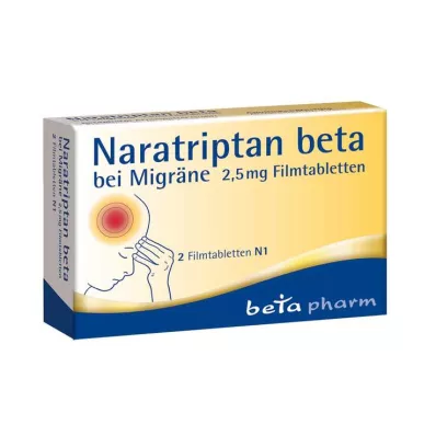 Naratriptan beta mot migrene 2,5 mg filmdrasjerte tabletter, 2 stk Naratriptan beta mot migrene 2,5 mg filmdrasjerte tabletter, 2 stk