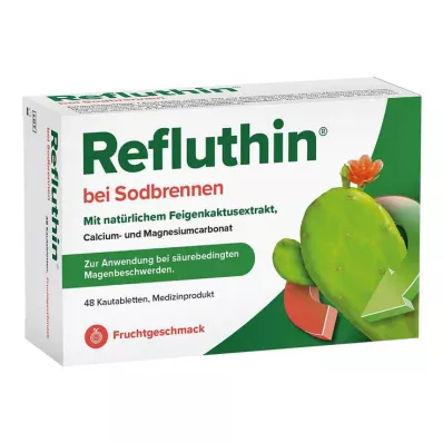 REFLUTHIN for halsbrann tyggetabletter frukt, 48 stk REFLUTHIN for halsbrann tyggetabletter frukt, 48 stk