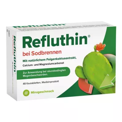 Refluthin mot halsbrann tyggetabletter mynte, 48 stk Refluthin mot halsbrann tyggetabletter mynte, 48 stk