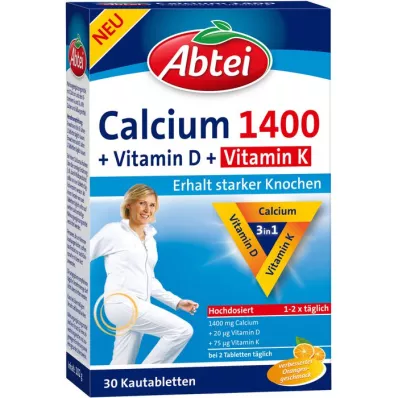 ABTEI Kalsium 1400+Vitamin D3+K tyggetabletter, 30 stk