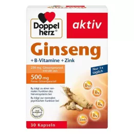 DOPPELHERZ Ginseng 250+B Vitaminer+Zink kapsler, 30 kapsler