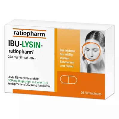 IBU-LYSIN-ratiopharm® 293 mg filmdrasjerte tabletter, 20 stk IBU-LYSIN-ratiopharm® 293 mg filmdrasjerte tabletter, 20 stk