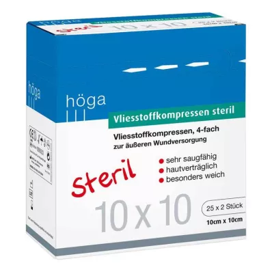 Ikke-vevde kompresser 10x10 cm sterile 4 ganger, 25x2 stk Ikke-vevde kompresser 10x10 cm sterile 4 ganger, 25x2 stk