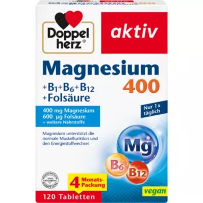 DOPPELHERZ Magnesium 400+B1+B6+B12+folsyre tbl, 120 stk