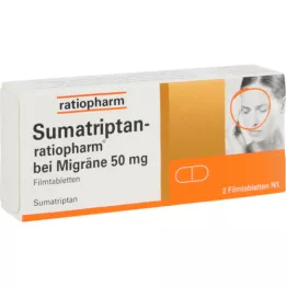 SUMATRIPTAN-ratiopharm for migrene 50 mg filmdrasjerte tabletter, 2 stk