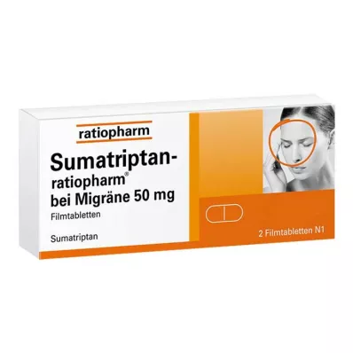 Sumatriptan ratiopharm for migrene 50 mg filmdrasjerte tabletter, 2 stk Sumatriptan ratiopharm for migrene 50 mg filmdrasjerte tabletter, 2 stk