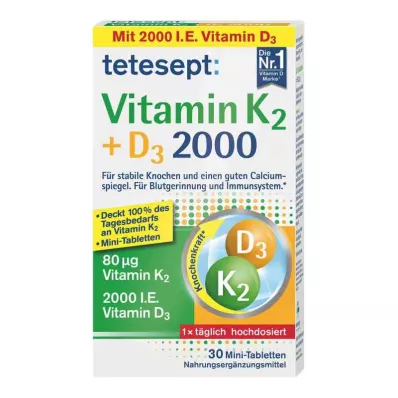 Tetesept Vitamin K2+D3 2000 tabletter (30 stk) Tetesept Vitamin K2+D3 2000 tabletter (30 stk)