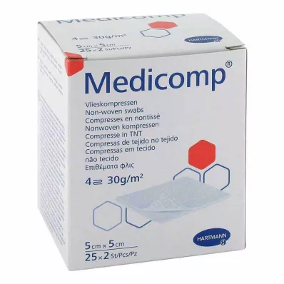 Medicomp fleecekomp.steril 5x5 cm 4-lags, 25x2 stk Medicomp fleecekomp.steril 5x5 cm 4-lags, 25x2 stk