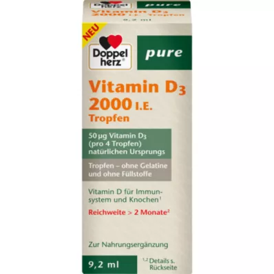 DOPPELHERZ Vitamin D3 2000 I.E. rene dråper, 9,2 ml