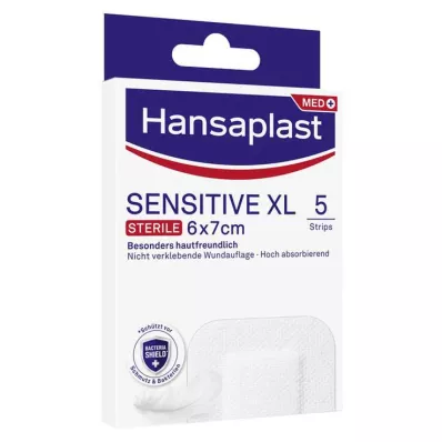 Hansaplast SENSITIVE XL sårbandasje steril 6x7 cm, 5 stk Hansaplast SENSITIVE XL sårbandasje steril 6x7 cm, 5 stk