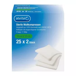 ALVITA Sterile gasbindkompresser 10x10 cm, 25X2 stk