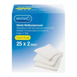 ALVITA Sterile gasbindkompresser 5x5 cm, 25X2 stk
