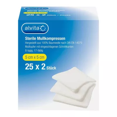 ALVITA Sterile gasbindkompresser 5x5 cm, 25X2 stk
