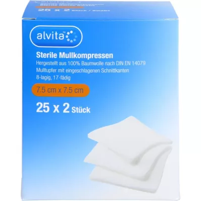 ALVITA Sterile gasbindkompresser 7,5x7,5 cm, 25X2 stk