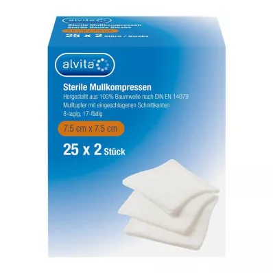 ALVITA Sterile gasbindkompresser 7,5x7,5 cm, 25X2 stk ALVITA Sterile gasbindkompresser 7,5x7,5 cm, 25X2 stk
