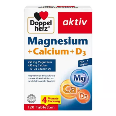 DOPPELHERZ Magnesium+kalsium+D3-tabletter, 120 kapsler DOPPELHERZ Magnesium+kalsium+D3-tabletter, 120 kapsler