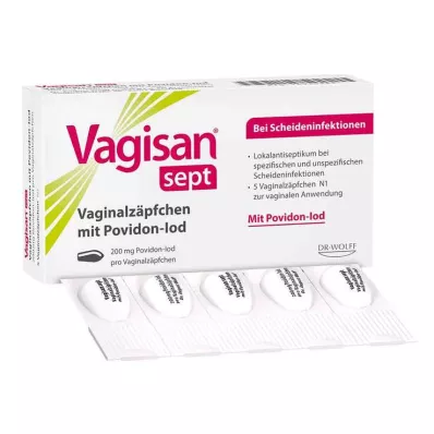 Vagisan sept vaginale stikkpiller med povidon-jod, 5 stk Vagisan sept vaginale stikkpiller med povidon-jod, 5 stk