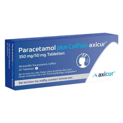 Paracetamol pluss koffein axicur® 350 mg/50 mg tabletter, 20 stk Paracetamol pluss koffein axicur® 350 mg/50 mg tabletter, 20 stk