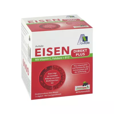 EISEN DIREKT pluss vitamin C+folsyre+B12 pulver, 60 stk